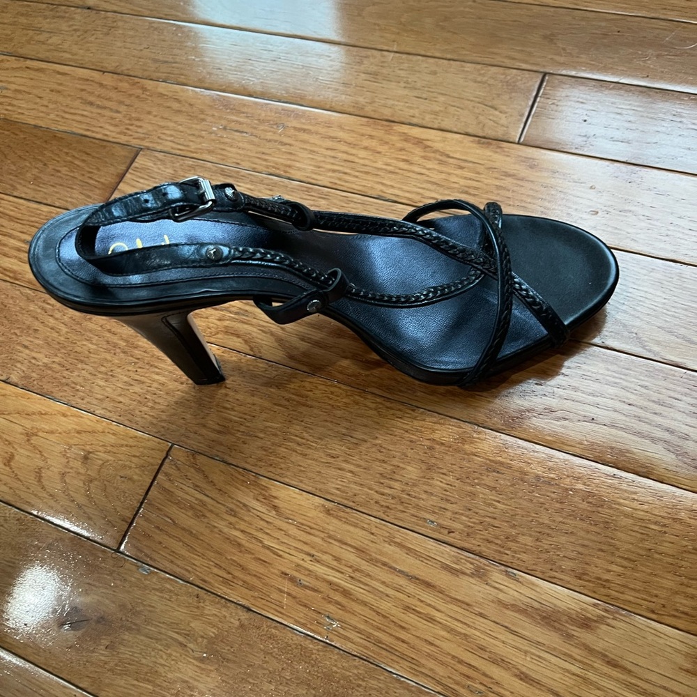 Cole Haan Black Strappy Leather Heeled Sandals - Picture 2 of 6